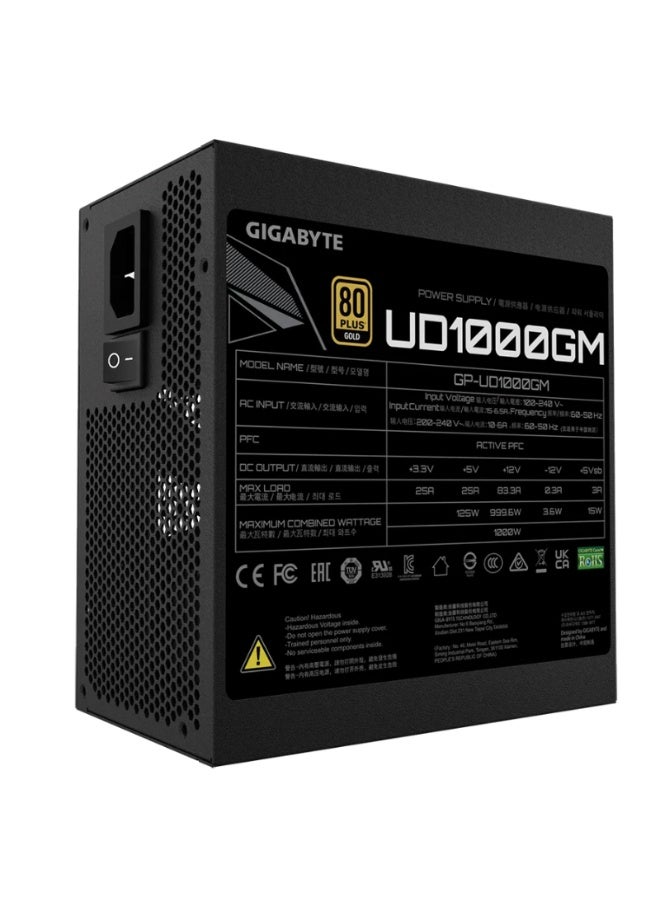 جيجابايت مزود طاقة جيجابايت - GP UD1000GM PG5 V2 - 80+ ذهبية - 1000 واط V2 - أسود - Image 1