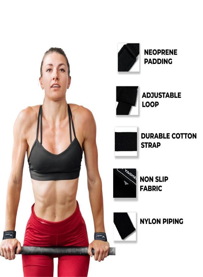 YAGHZU Lifting Straps for Weightlifting, Bodybuilding, Powerlifting, Strength Training, & Deadlifts - Padded Neoprene 21 inch Cotton Lifting Wrist Straps, Gym Wrist Straps for Weight Lifting (Black) - Image 2