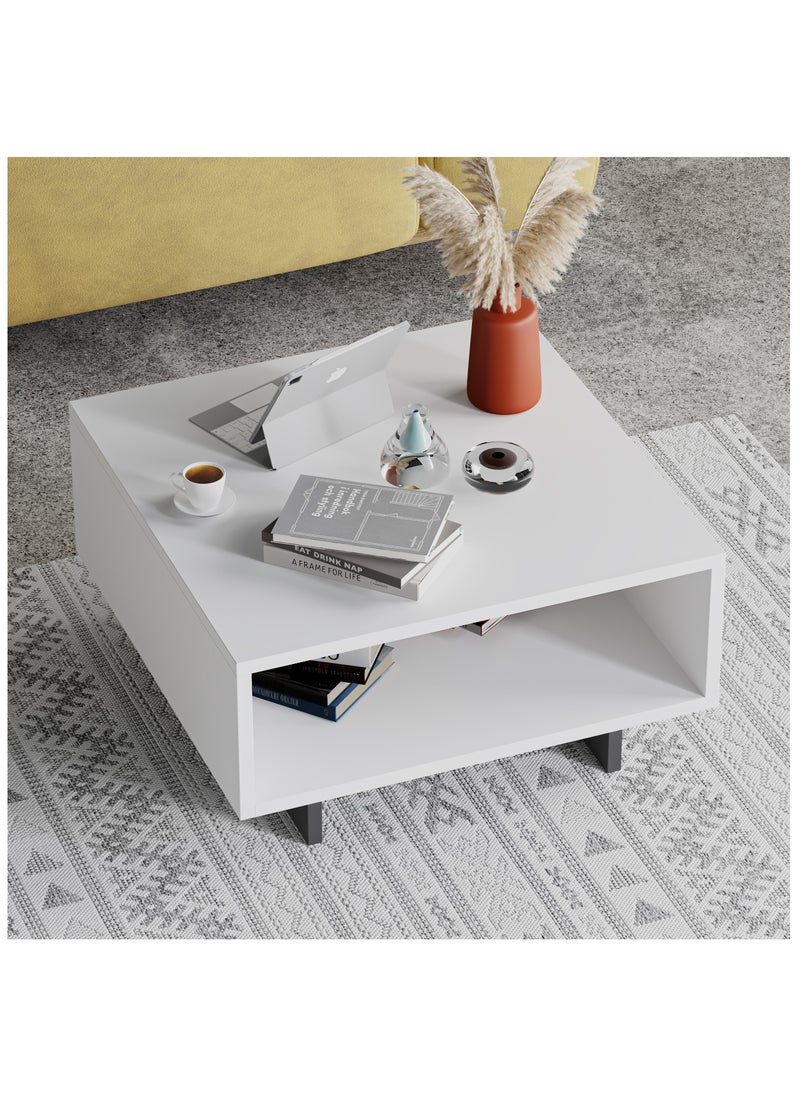 Mourah Home - Hola Modern Square Coffee Table Centre Table for Living Room Office Industrial Sofa Table| for Small Spaces Living Room Bedroom|32x60x60CM | White/Dark Grey - Image 1