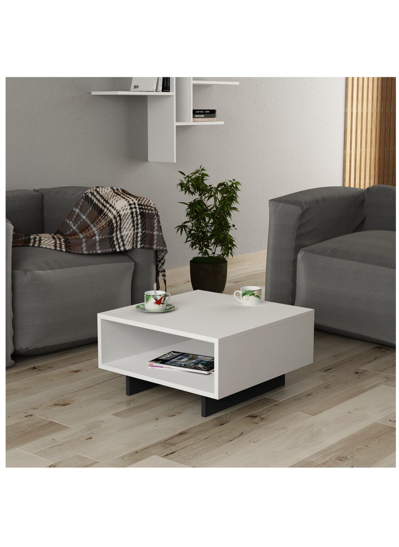 Mourah Home - Hola Modern Square Coffee Table Centre Table for Living Room Office Industrial Sofa Table| for Small Spaces Living Room Bedroom|32x60x60CM | White/Dark Grey - Image 1