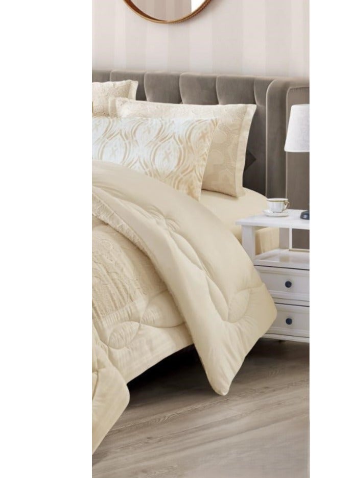 اكد مفرش نفرين بنمط النقش الفخم من خامات  الميكروفايبر 6 قطع مقاس  1 -لحاف260*240سم، 1 -شرشف مغاط 200*200*30سم، 2- كيس مخدة بديكور 75*50*5سم، 2- كيس مخدة 75*50سم. - Image 4