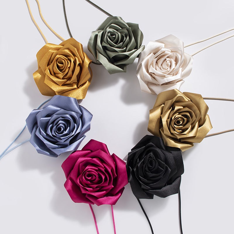 Womens Fashion Floral Bowknot Rose Necklace Belt WN-Champagne rose waist cord
