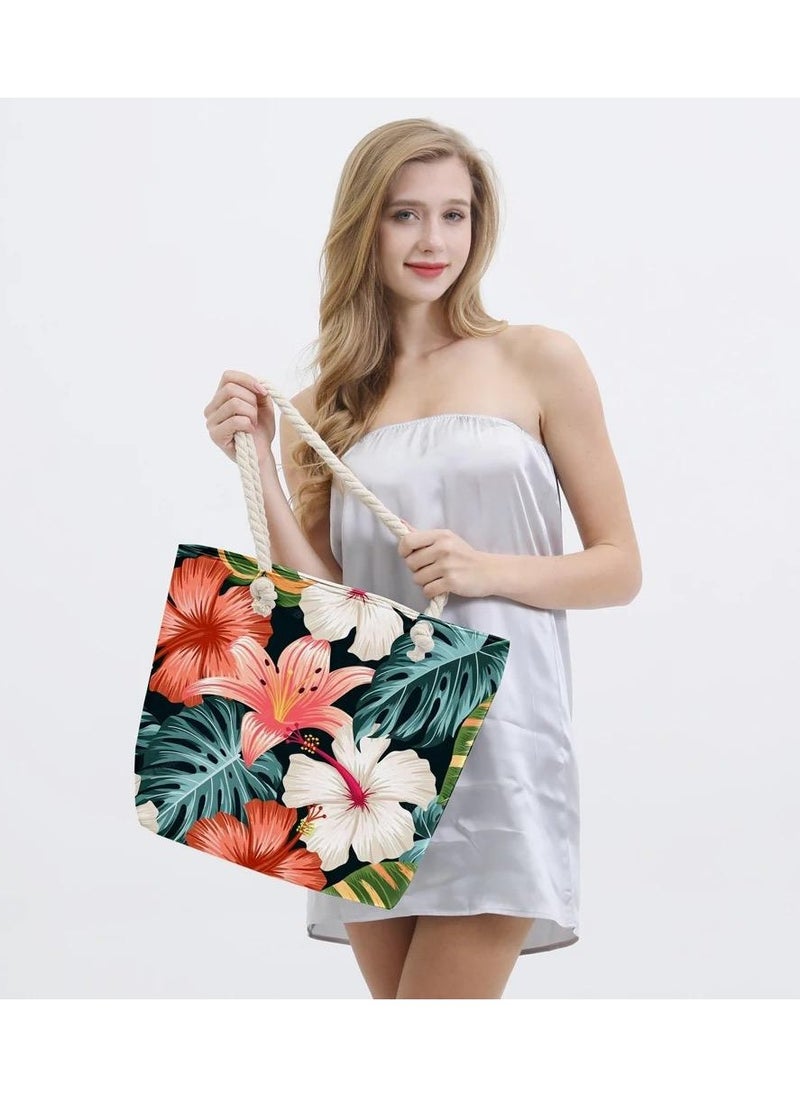 VIO Floral Design Assorted Color Womens Printed Beach Bag Large Tote Bag Waterproof Travel Pool Cloth Reusable Grocery Shopping Shoulder Bag Gym Bag Perfect for Beach Shopping Daily Use  - Image 3