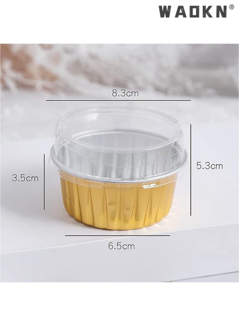 WAOKN Aluminum Cupcake Pans with Lids,50pcs 130ml Muffin Liners Cups, Disposable Foil Ramekins, Aluminum Foil Baking Cups, Cupcake Baking Cups, Aluminum Foil Cupcake Holders Pans with Lids - Image 2