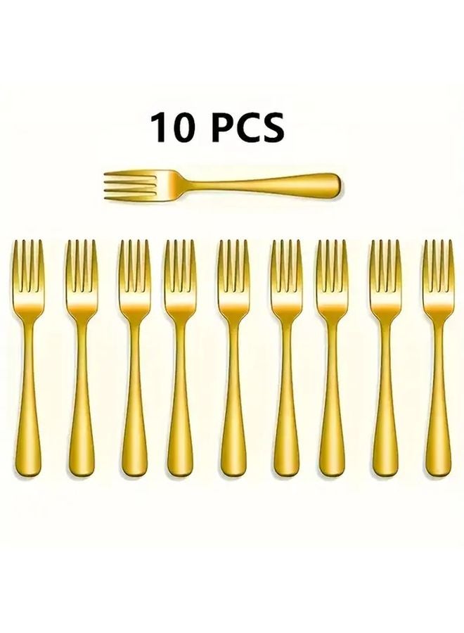 10pcs Golden Stainless Steel Dessert Forks For Restaurants Food Trucks Festive Occasions Dishwasher Safe - Image 1