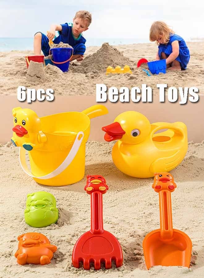 EzzySo 6 Piece duck  beach toys with mesh bag for outdoor play, Including Shovel, mold, bucket, duck kettle, Beach sand games toy kit for kids, toddler, boys, girls - Image 1