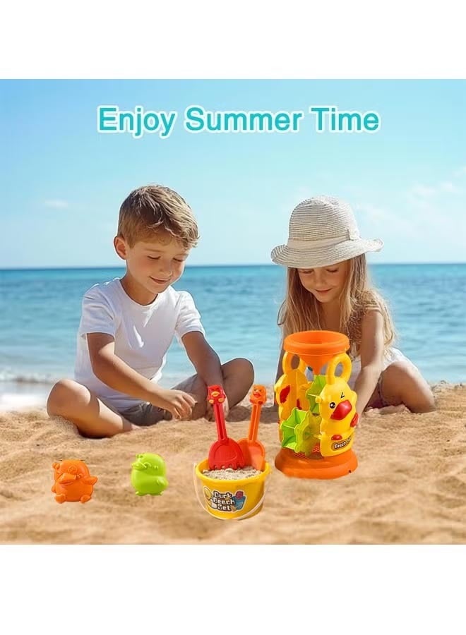 EzzySo 6 Piece duck  beach toys with mesh bag for outdoor play, Including Shovel, mold, bucket, duck kettle, Beach sand games toy kit for kids, toddler, boys, girls - Image 3