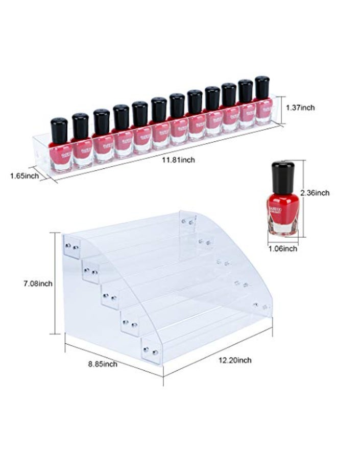 KINGROW Nail Polish Organizer Holder Rack 5 Layers Acrylic Display Rack Eyeglasses Shelf Essential Oils Ink Storage Holds Up to 80 Fit 12oz Bottles - Image 4