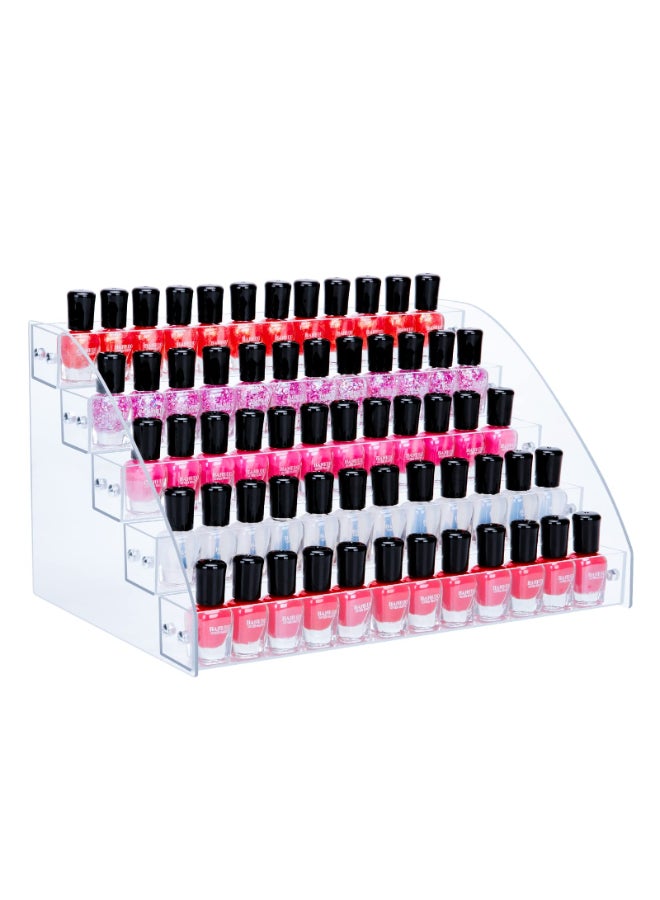 KINGROW Nail Polish Organizer Holder Rack 5 Layers Acrylic Display Rack Eyeglasses Shelf Essential Oils Ink Storage Holds Up to 80 Fit 12oz Bottles - Image 3