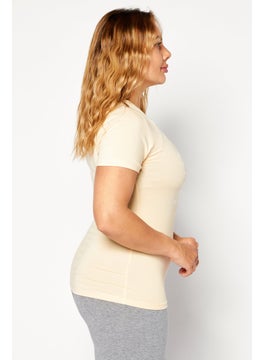 FILA Women Sportswear Fit Brand Logo Outdoor T Shirt, Beige  - Image 3