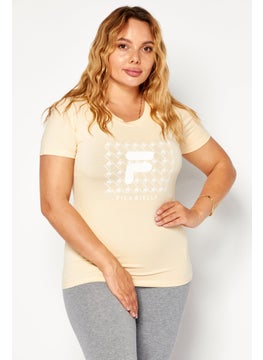 FILA Women Sportswear Fit Brand Logo Outdoor T Shirt, Beige  - Image 1