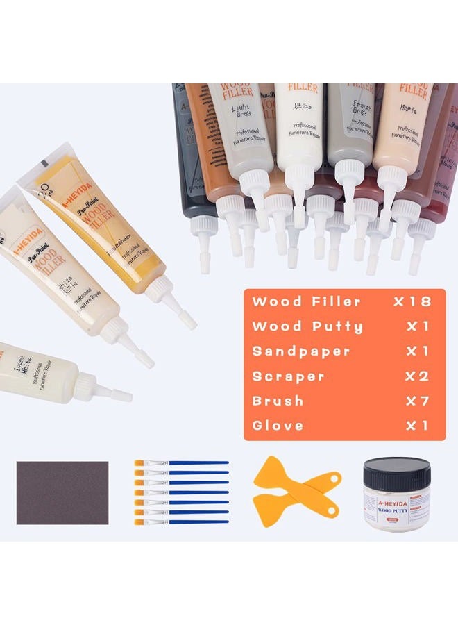 A-HEYIDA Wood Floor and Furniture Repair Kit Wood Filler Scratch Repair for Hardwood Laminate Floor Furniture Touch Up Kit, Restore Any Wood, Oak, Cherry, Walnut, 18 Colors with Putty, Gray Brown White Black - Image 4