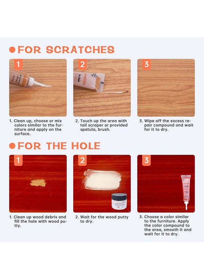A-HEYIDA Wood Floor and Furniture Repair Kit Wood Filler Scratch Repair for Hardwood Laminate Floor Furniture Touch Up Kit, Restore Any Wood, Oak, Cherry, Walnut, 18 Colors with Putty, Gray Brown White Black - Image 2