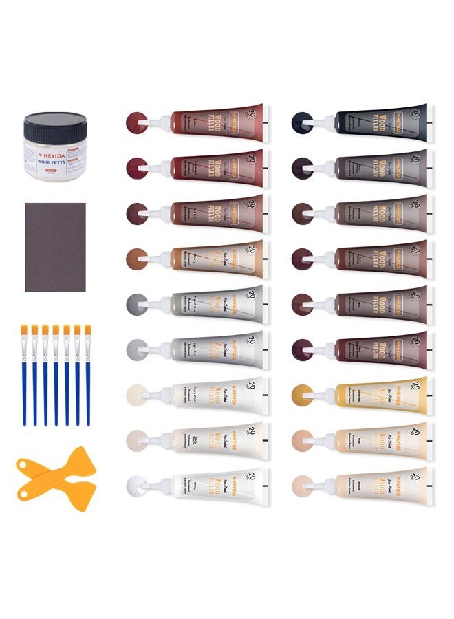 A-HEYIDA Wood Floor and Furniture Repair Kit Wood Filler Scratch Repair for Hardwood Laminate Floor Furniture Touch Up Kit, Restore Any Wood, Oak, Cherry, Walnut, 18 Colors with Putty, Gray Brown White Black - Image 1