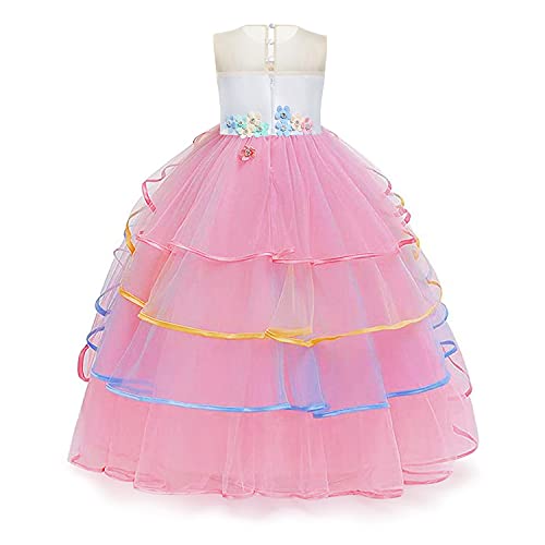 Yipkorra Unicorn Dress for Girls Unicorn Costume Pageant Princess Party Birthday Long Gown with Unicorn Headband & Necklace (Pink, 130 5-6 Years) - Image 3