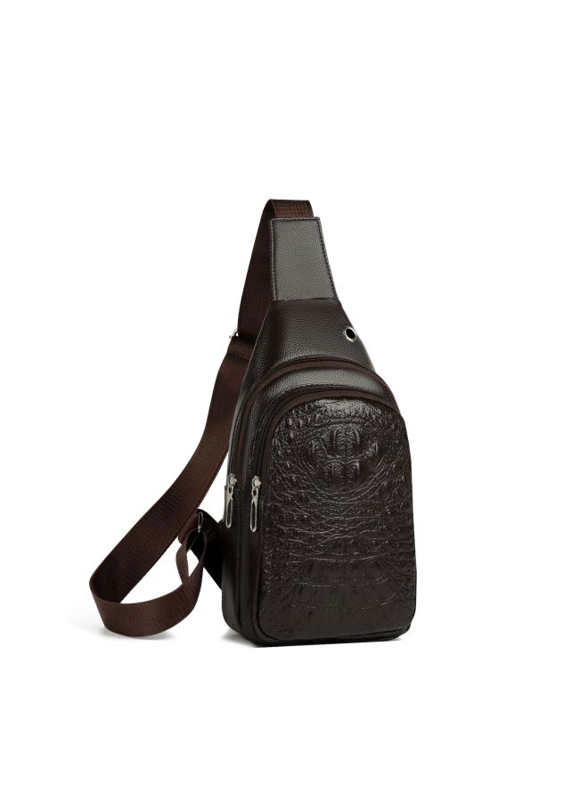 Generic Men's Chest Bag Crocodile Pattern Crossbody Bag Multifunctional Storage Bag Fashionable Cool Shoulder Casual Bag In Stock-Color:Brown  - Image 4