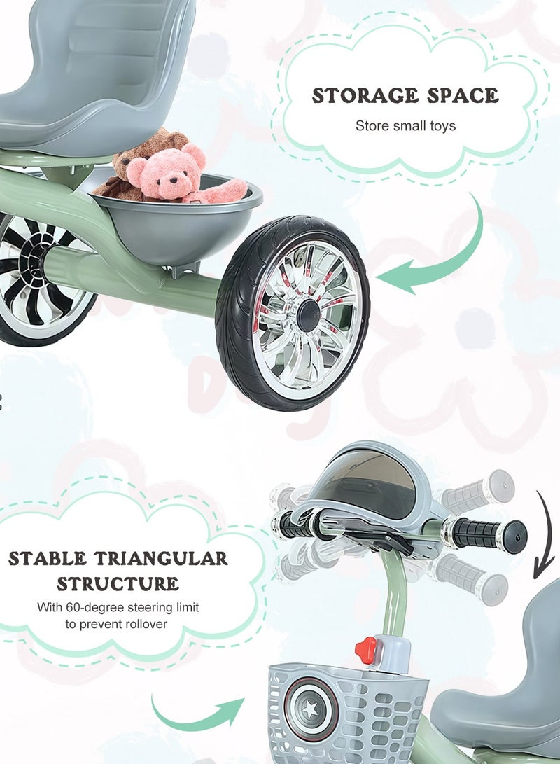MaBaby دراجات ثلاثية للأطفال، مع سلة تخزين، مع موسيقى وضوء، دراجة للأطفال من 2-6 سنوات، دراجة توازن للداخل والخارج - Image 3