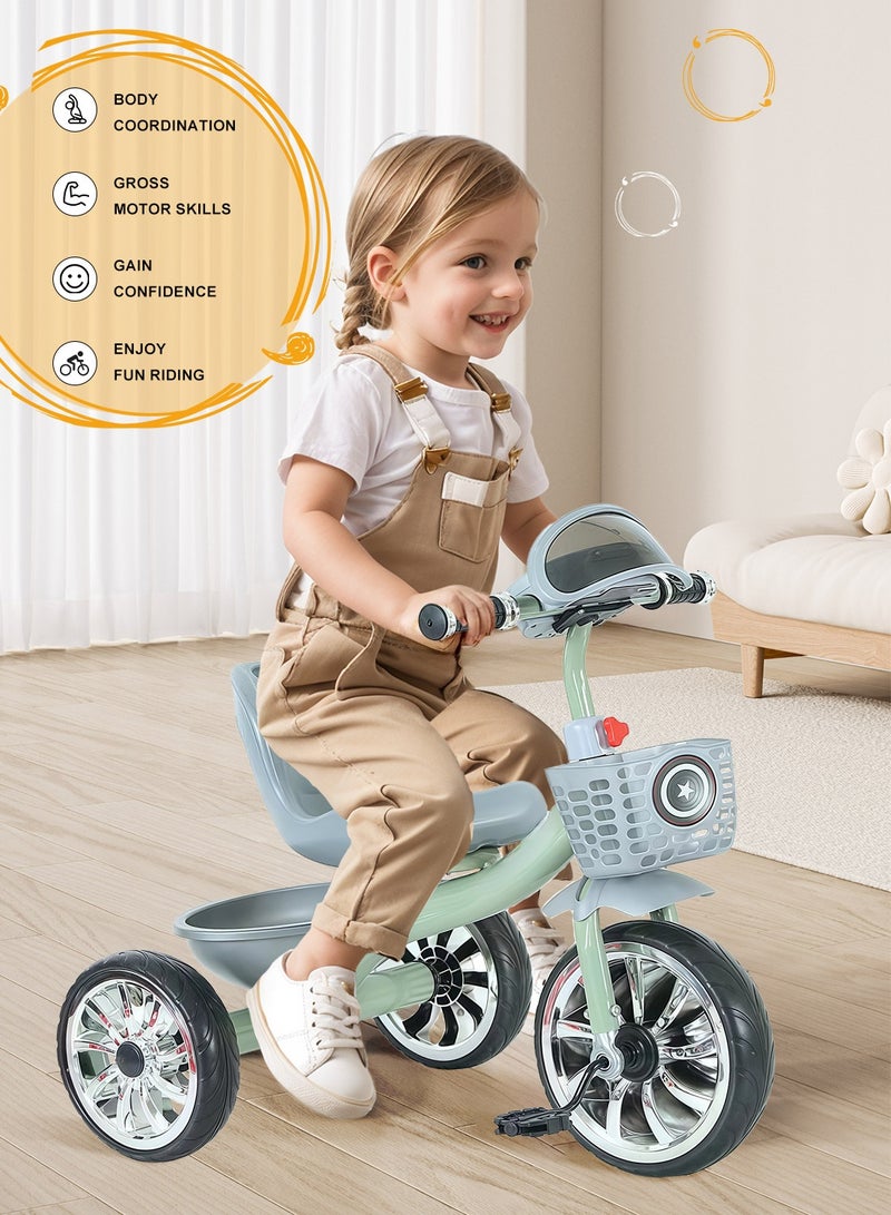 MaBaby دراجات ثلاثية للأطفال، مع سلة تخزين، مع موسيقى وضوء، دراجة للأطفال من 2-6 سنوات، دراجة توازن للداخل والخارج - Image 5