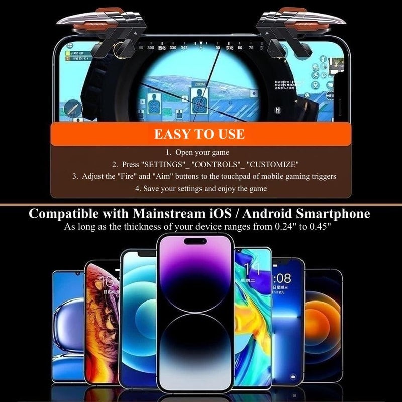 Rakizbe PUBG Mobile Game Triggers, 4 Triggers [6 Finger Operation] High Sensitive Shoot Aim Gaming Controller Gamepad Grip Joysticks Buttons - Image 3