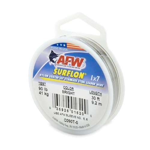 AFW American Fishing Wire Surflon, Nylon Coated 1x7 Stainless Steel Leader Wire, 90 lb Test, .036" Diameter, Bright, 30 ft - Image 1