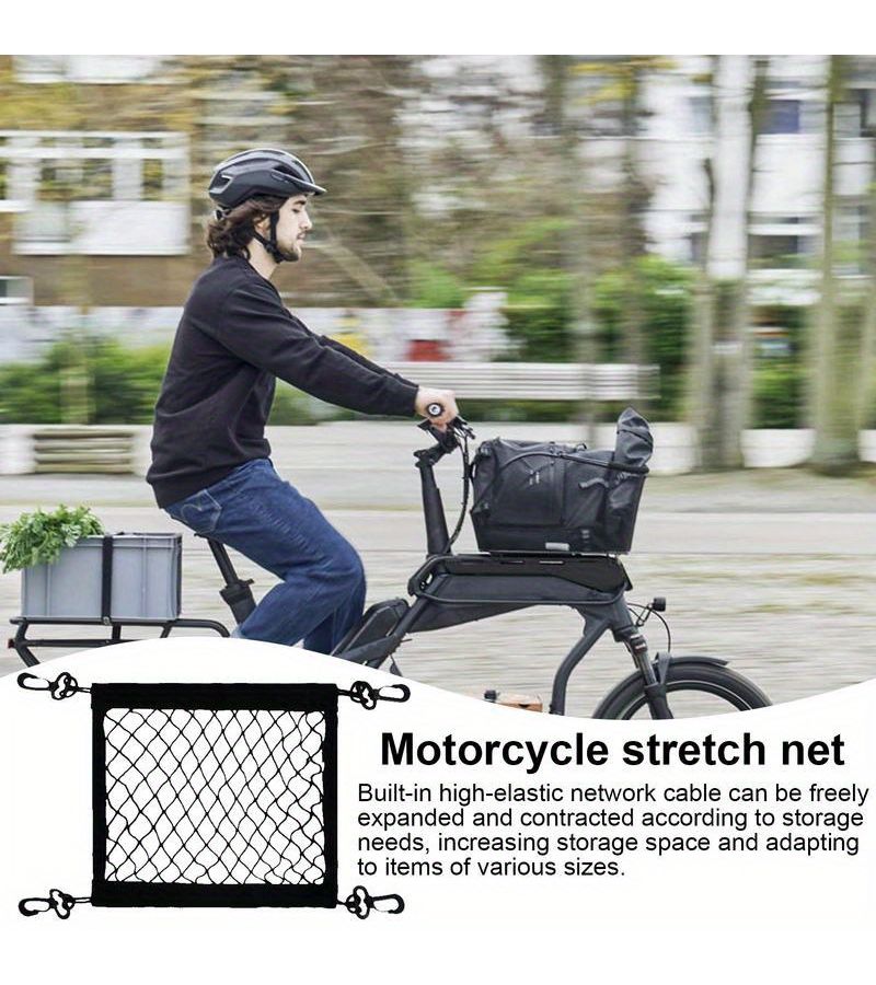 High Elastic Motorcycle Cargo Net with 4 Adjustable Hooks Black - Image 5