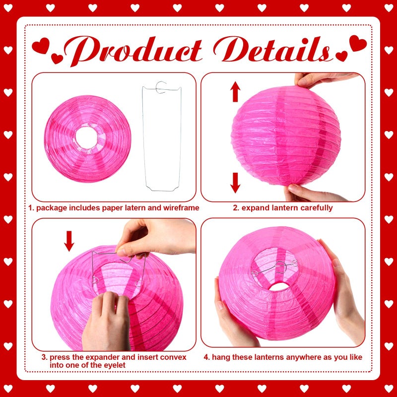 Baquler 14 Pcs Valentine's Day Decoration Set Include Valentine's Day Hanging Paper Lanterns Tissue Pom Poms Decor Hanging Heart Paper Fan for Party Supplies - Image 3