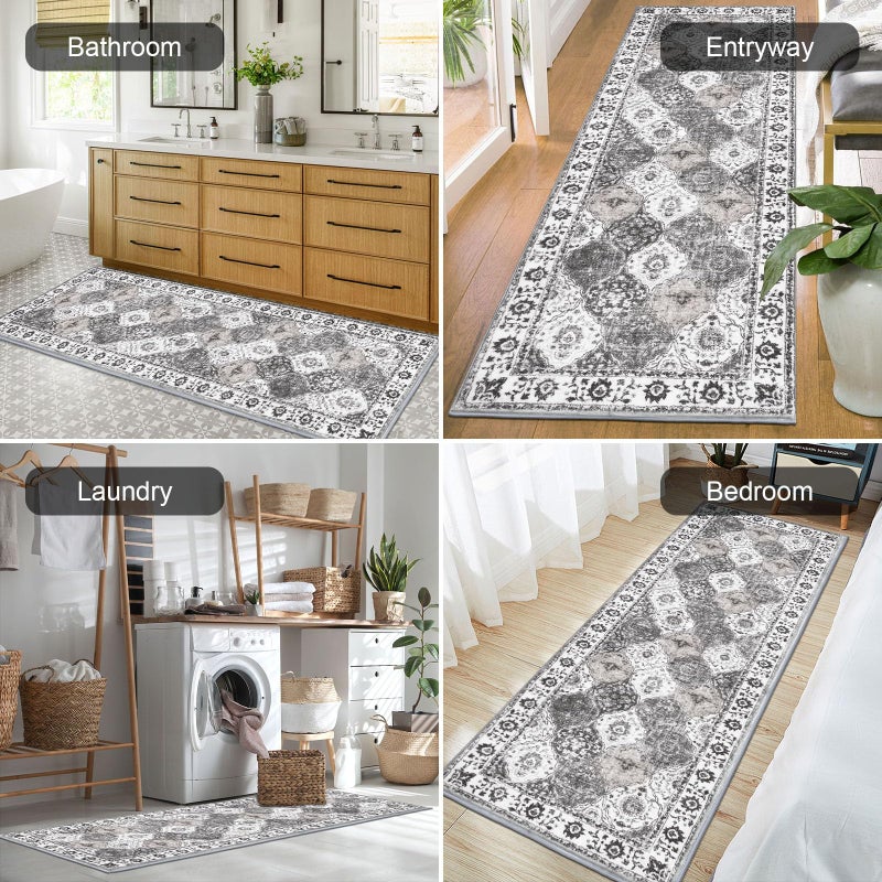 HEBE RUGS HEBE Hallway Runner Rug 2'x6' Washable Vintage Distressed Area Rugs Non Slip Laundry Rug Runner Boho Floor Carpet Runners for Hallways Entryway Laundry Room Kitchen Bathroom  - Image 4