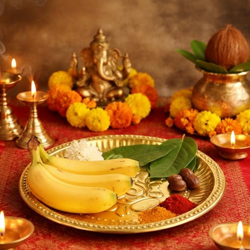 Putrika Brass Ganesha Pooja Thali 24.4 cm | Large Brass Plate for Mandir | Ganpati Engraved Pooja Dish for Diya, Kumkum, Prasad | Hindu Prayer Plate for Home Temple, Ganesh Chaturthi Decor [W: 118G] - Image 3