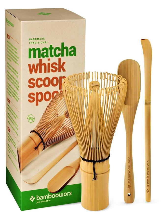 BambooWorx Matcha Whisk Set - (Chasen), Traditional Scoop (Chashaku), Tea Spoon. The Perfect Sets to Prepare a Traditional Cup of Japanese Tea, Handmade from 100% Natural Bamboo - Image 1