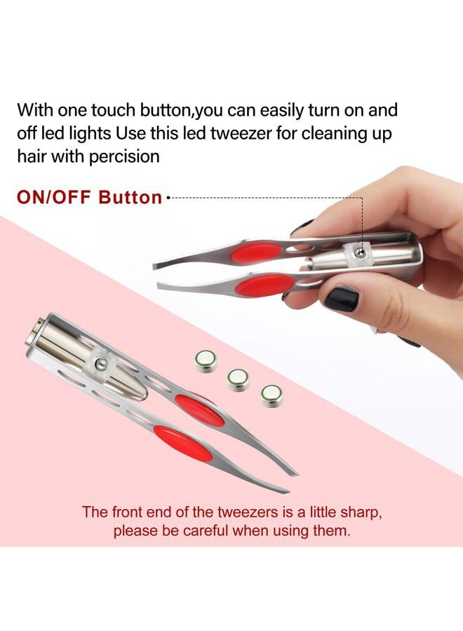Tatuo 6 Pcs Light Stainless Steel Tweezers with LED, Makeup Eyelash Eyebrow Hair Removal Illuminating Lighted Tweezers for Precision Men Women(Red, Purple, Dark Blue) - Image 2