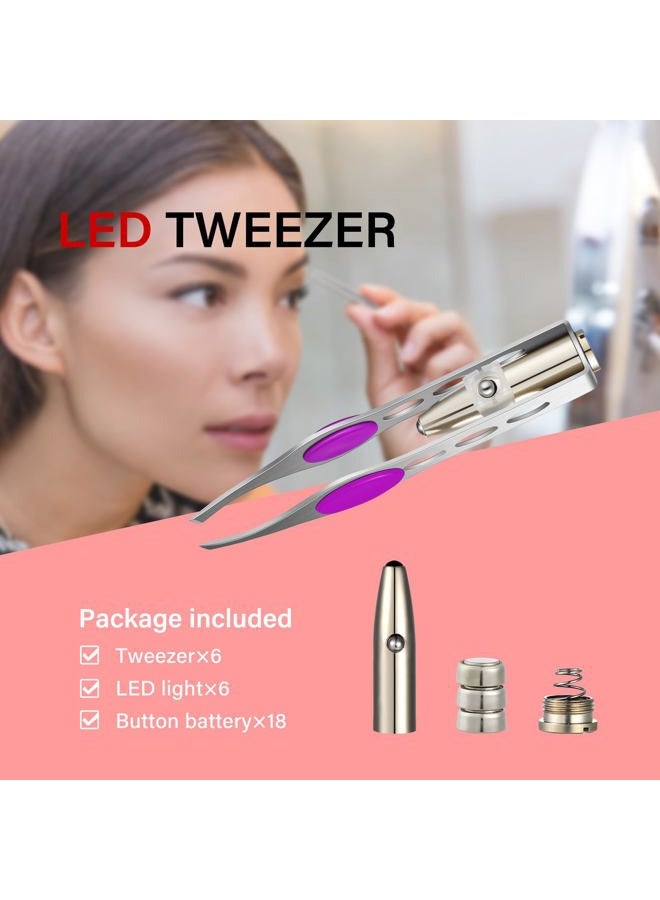 Tatuo 6 Pcs Light Stainless Steel Tweezers with LED, Makeup Eyelash Eyebrow Hair Removal Illuminating Lighted Tweezers for Precision Men Women(Red, Purple, Dark Blue) - Image 3