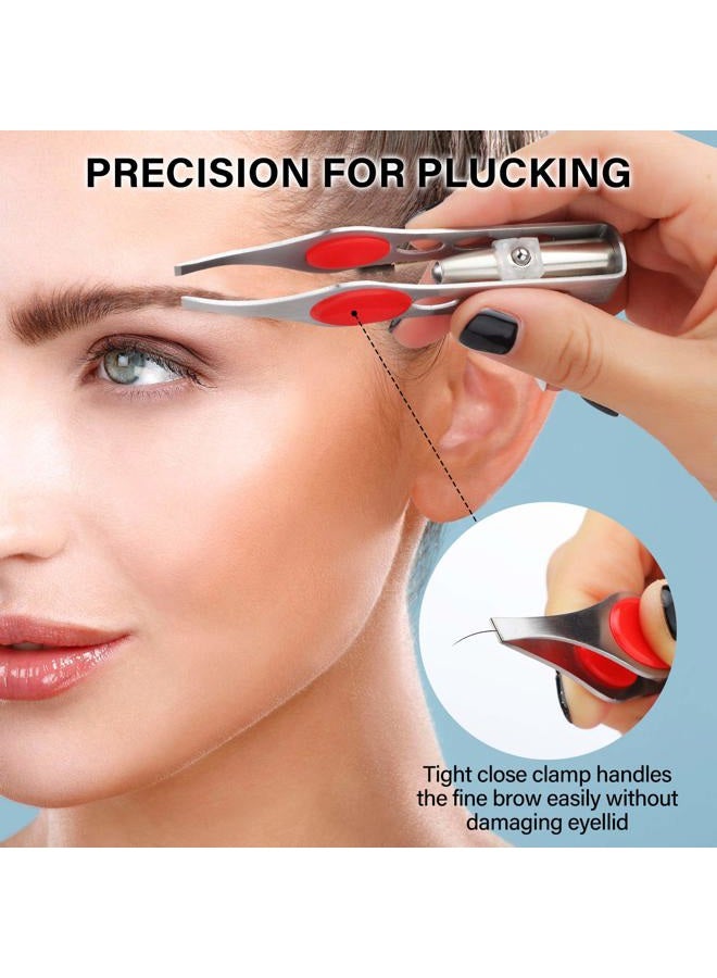 Tatuo 6 Pcs Light Stainless Steel Tweezers with LED, Makeup Eyelash Eyebrow Hair Removal Illuminating Lighted Tweezers for Precision Men Women(Red, Purple, Dark Blue) - Image 4