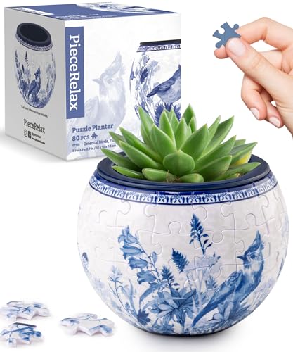 PieceRelax 3D Puzzle Planter 80 Pieces Flower Pot Oriental Birds and Flowers for Mom Home Decor Flower Pots for Indoor Cactus Succulents Pots K1115 - Image 1