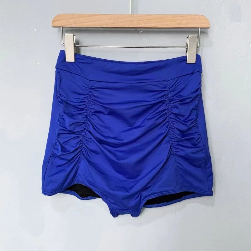 Amber single European and American women's swimming pool high-waisted elastic pleated belly covering retro multi-color swimming trunks conservative small flat corners - Image 4