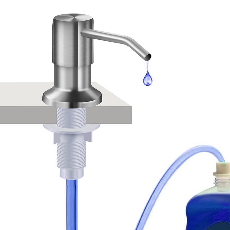 HANNEA® Soap Dispenser for Kitchen Sink Fixed Hand Wash Dispensers Pump with 47 Inches Tube 360 ° Rotatable Stainless Steel Press Down Soap Dispenser for Hand Soap, Lotion, Body Wash, Shampoo - Image 1