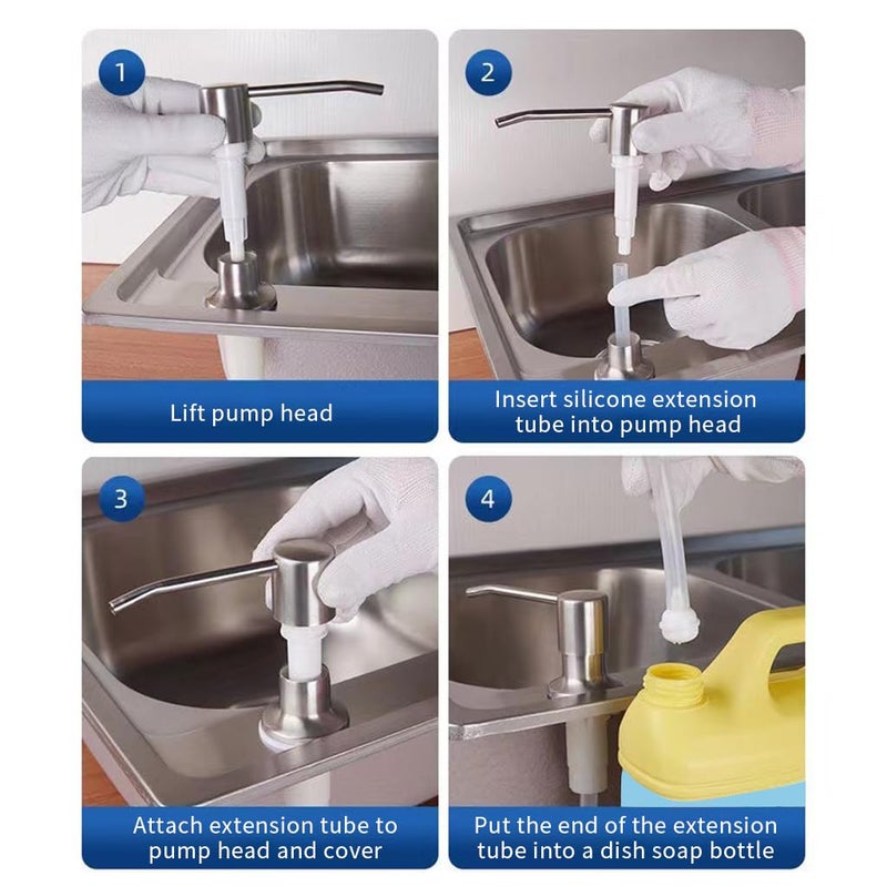 HANNEA® Soap Dispenser for Kitchen Sink Fixed Hand Wash Dispensers Pump with 47 Inches Tube 360 ° Rotatable Stainless Steel Press Down Soap Dispenser for Hand Soap, Lotion, Body Wash, Shampoo - Image 3