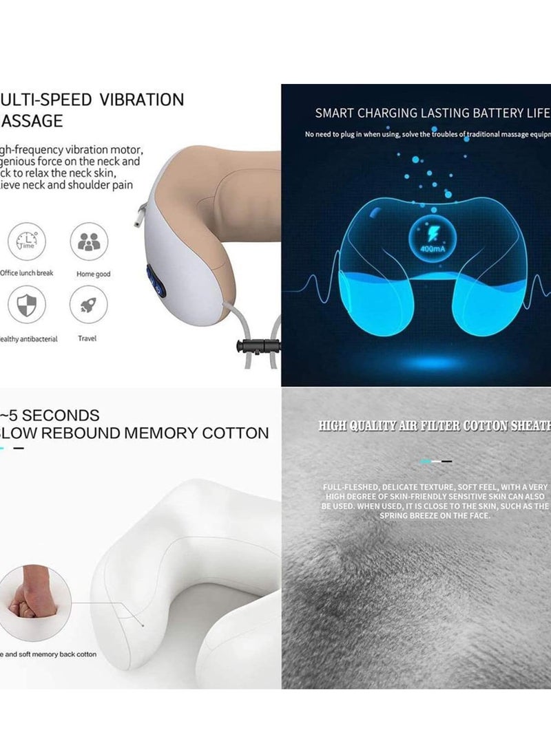 ELTRAZONE - Travel Pillows For Sleeping Airplane, Portable Electric Neck Massager Soft Comfortable Breathable U-Shaped Memory Foam Massage Neck Pillow For Car Home And Office - Image 1