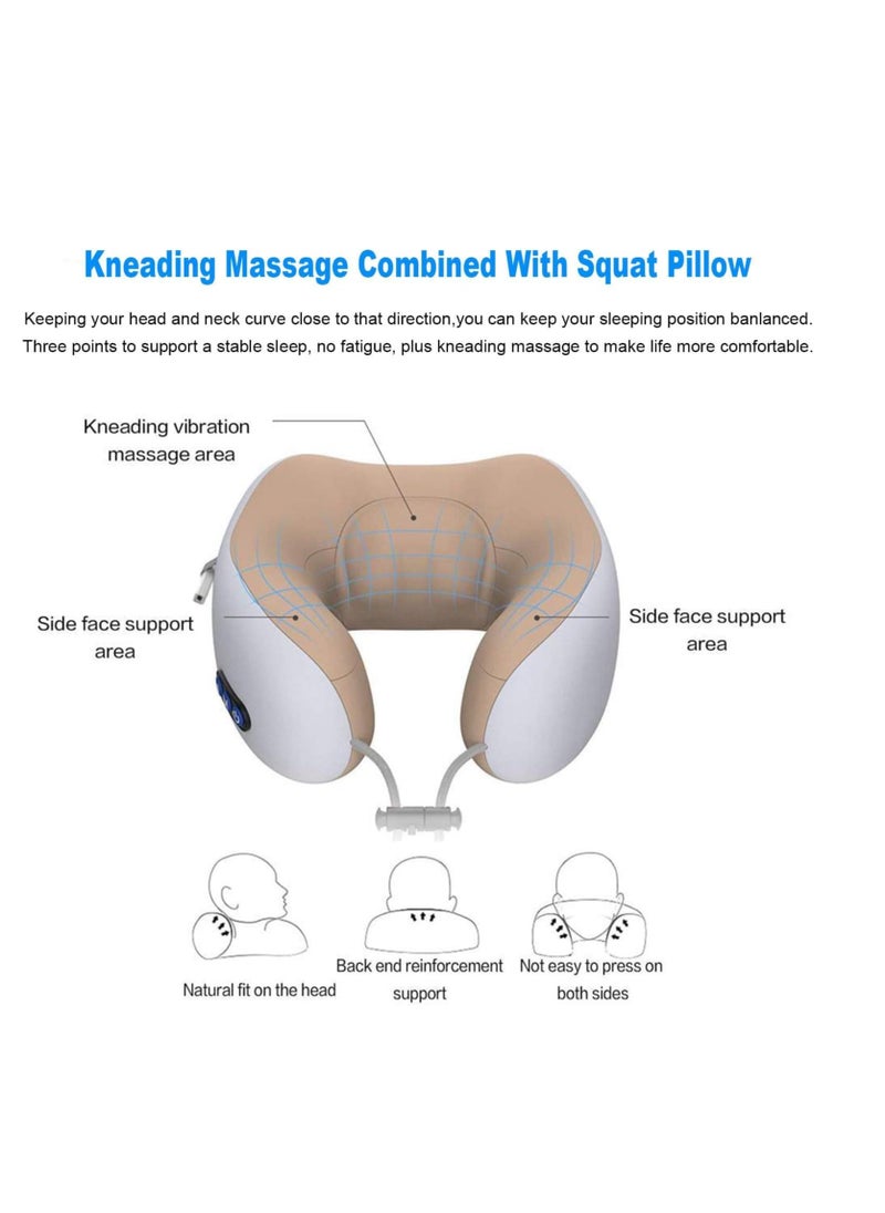 ELTRAZONE - Travel Pillows For Sleeping Airplane, Portable Electric Neck Massager Soft Comfortable Breathable U-Shaped Memory Foam Massage Neck Pillow For Car Home And Office - Image 1