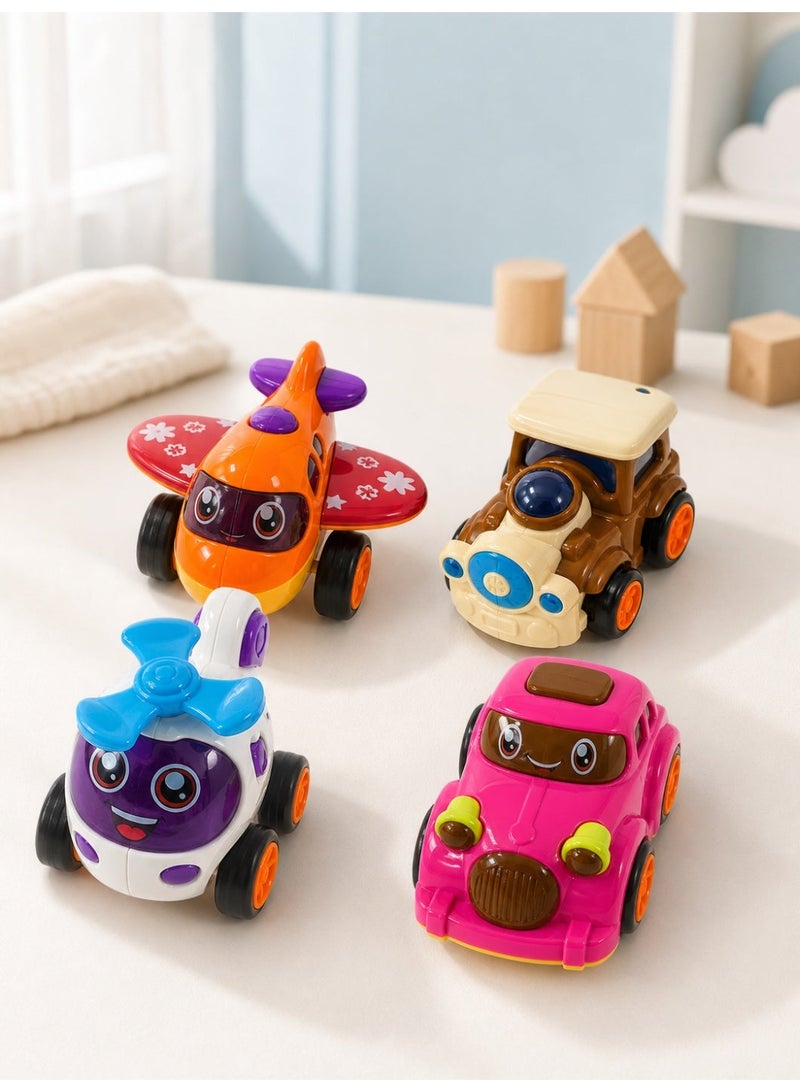 4-Piece Unbreakable Friction Powered Toys – Car, Helicopter, Plane & Train for Kids, Durable Vehicles Set for Toddlers - Image 1