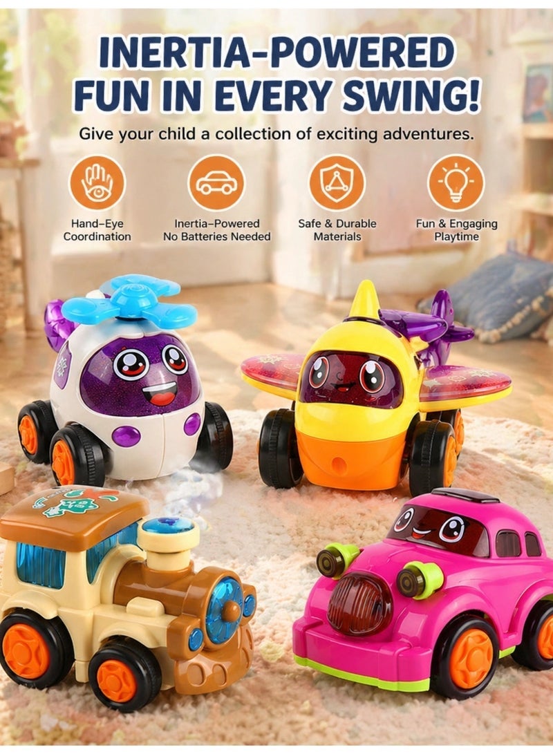 4-Piece Unbreakable Friction Powered Toys – Car, Helicopter, Plane & Train for Kids, Durable Vehicles Set for Toddlers - Image 5
