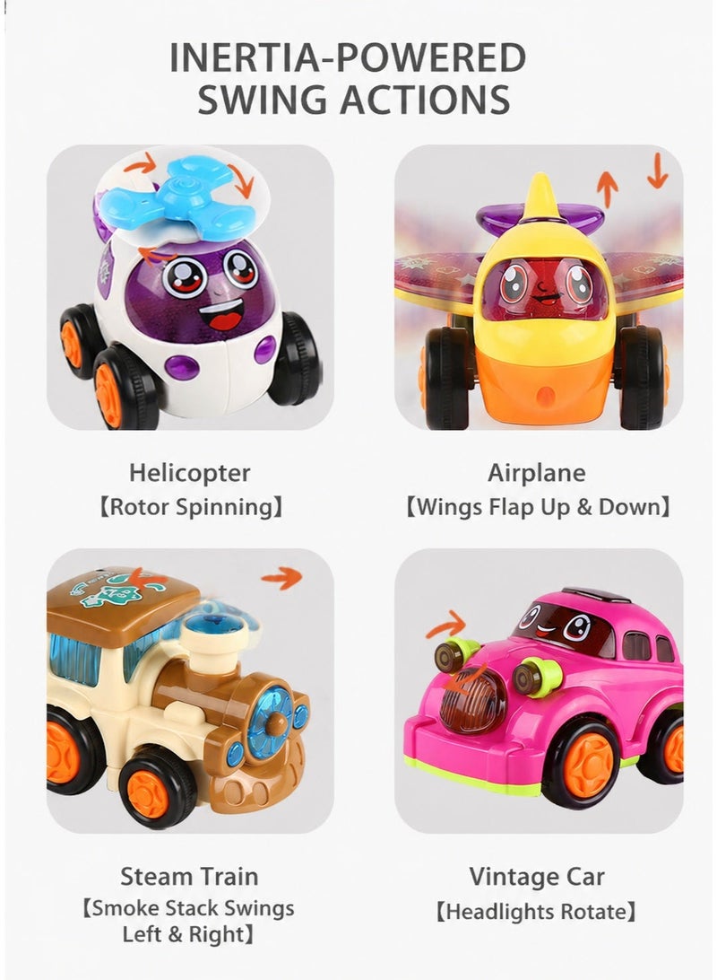 4-Piece Unbreakable Friction Powered Toys – Car, Helicopter, Plane & Train for Kids, Durable Vehicles Set for Toddlers - Image 2