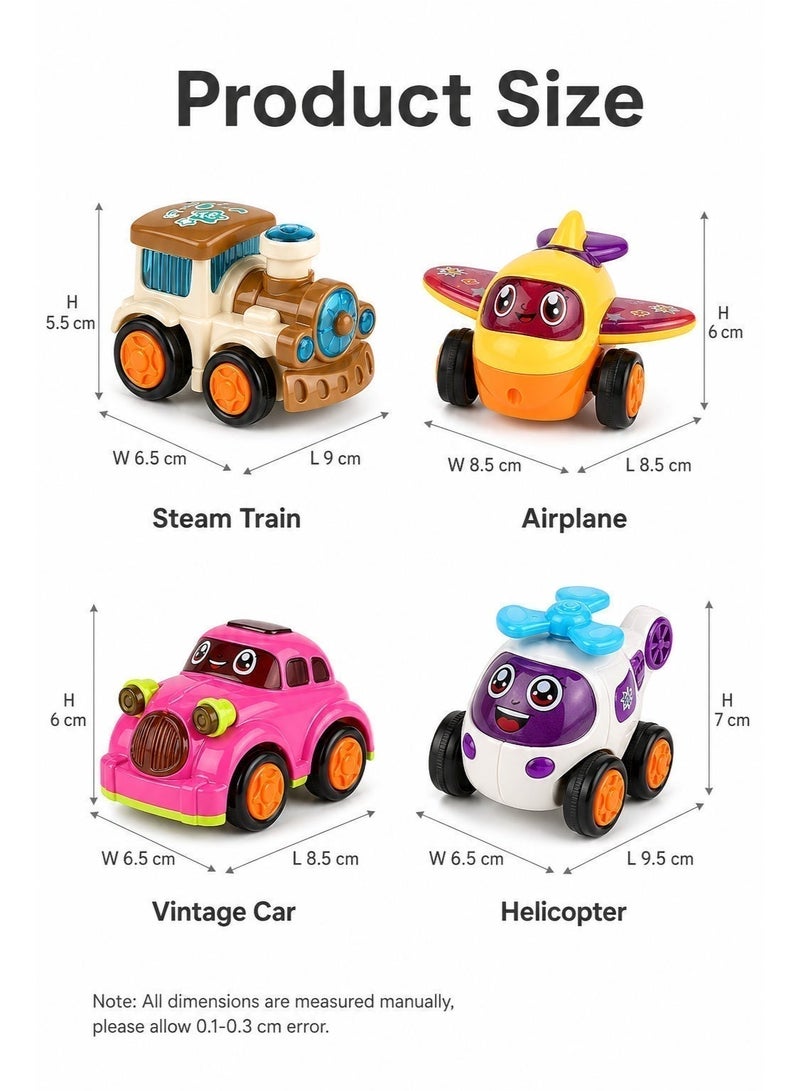 4-Piece Unbreakable Friction Powered Toys – Car, Helicopter, Plane & Train for Kids, Durable Vehicles Set for Toddlers - Image 3