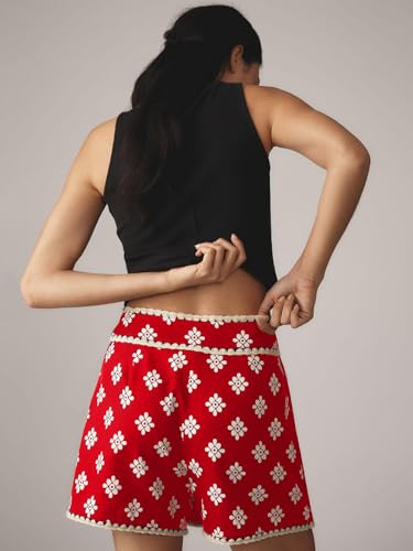 Breoklla Mini Wrap Skort for Women Flowy Bodycon Print Shirt Short Elastic Waist Fall Casual Beige Skort(Red,M) - Image 2