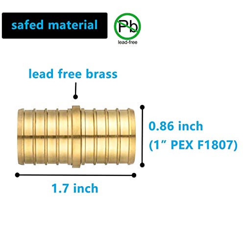 Lidertik (10 Pack) Lidertik PEX Fittings 1 inch Straight Coupling Connector, 1" PEX F1807 to 1" PEX F1807 Crimp Pipe Fitting Brass - Image 3