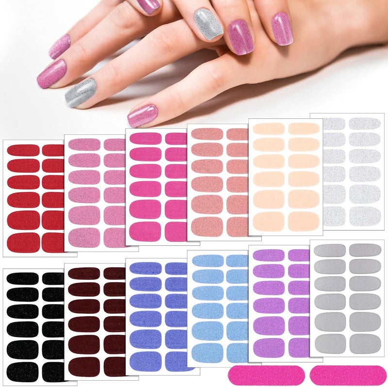Queekay 12 Sheets Solid Color Nail Stickers Glitter Self Adhesive Manicure Full Nail Polish Strips DIY Color for WomenPastel Color