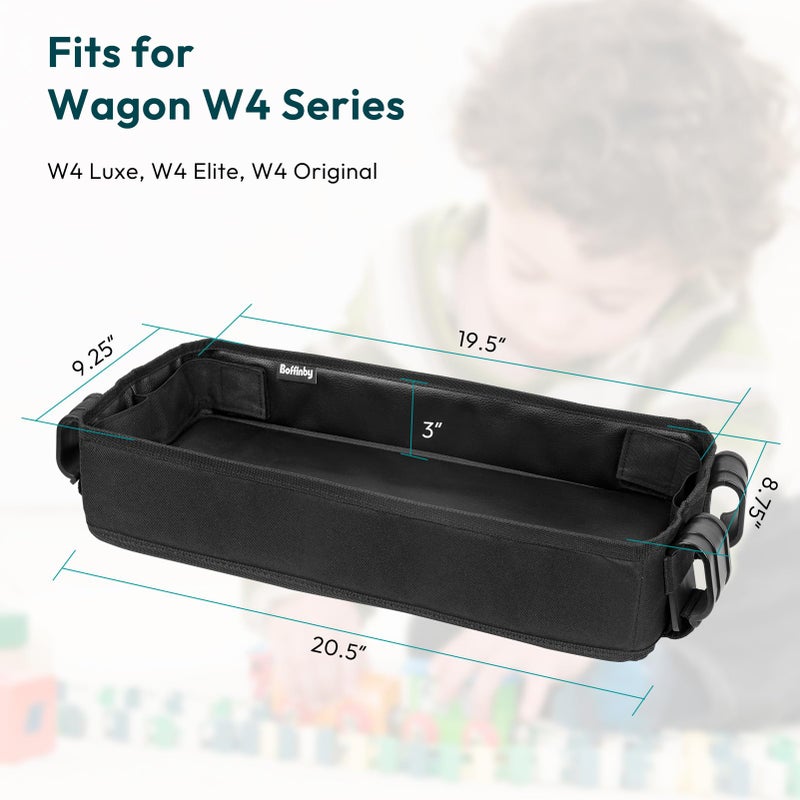 Boffinby Double Sided Stroller Tray Fits for Wonderfold Wagon- Kids Snacks & Activities - Faux Leather Sides for Eating - 4 Cup Holders-W4 accessories, Easy to Use and Clean, Play On the Go (W4 Series) - Image 2
