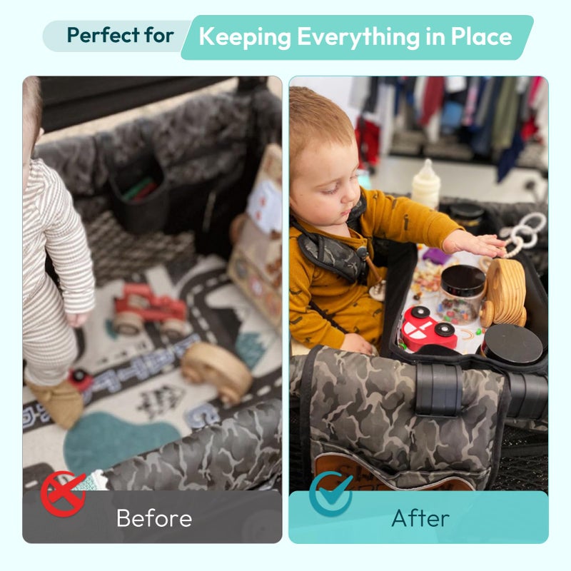 Boffinby Double Sided Stroller Tray Fits for Wonderfold Wagon- Kids Snacks & Activities - Faux Leather Sides for Eating - 4 Cup Holders-W4 accessories, Easy to Use and Clean, Play On the Go (W4 Series) - Image 5
