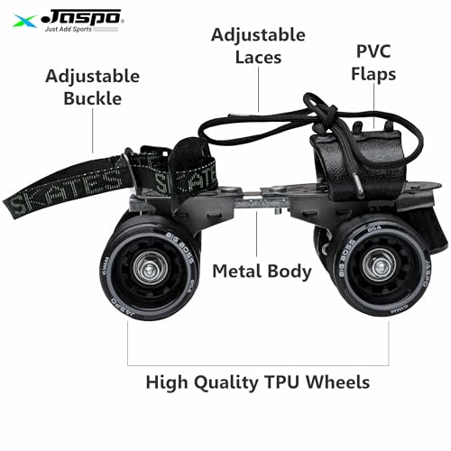 Jaspo Big Boss Adjustable Quad Roller Skates for Kids and Adults (6 Yrs & Above),Indoor Outdoor Wheels,Metal Body (21-27 cm Foot Length)| for Beginner & Advanced Skaters, Color-Black & Grey - Image 3