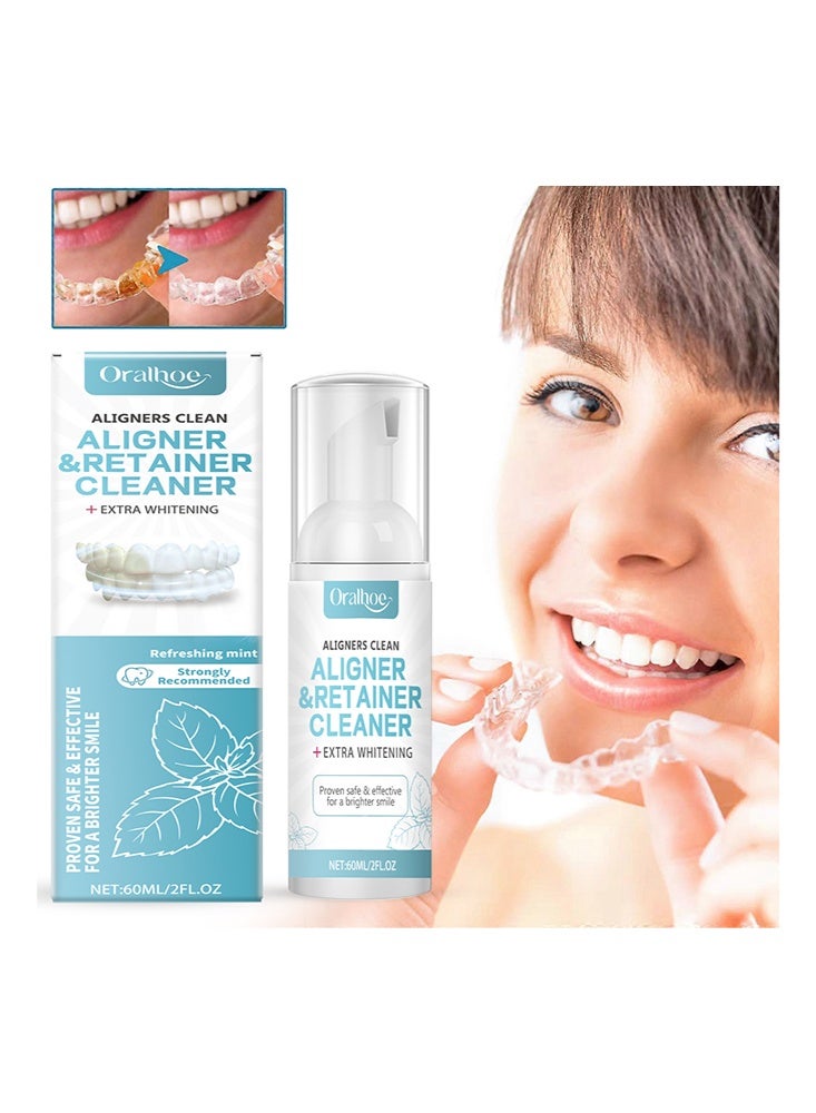 ORALHOE Aligner&Retainer Cleaner + Extra Whitening, Cleaner Compatible with All Clear Aligners and Retainers – Eliminates Bacteria, Fights Bad Breath 60ml - Image 1