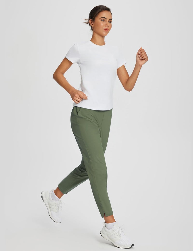 baleaf Womens Travel Pants Lightweight Stretch with Zipper Pockets Petite Ankle Dressy Golf Work Business Casual Army Green M - Image 2